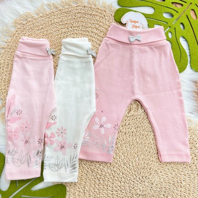 Kit 3 Calças - Flores e Plantas Prateadas - Rosa, Off White e Rose